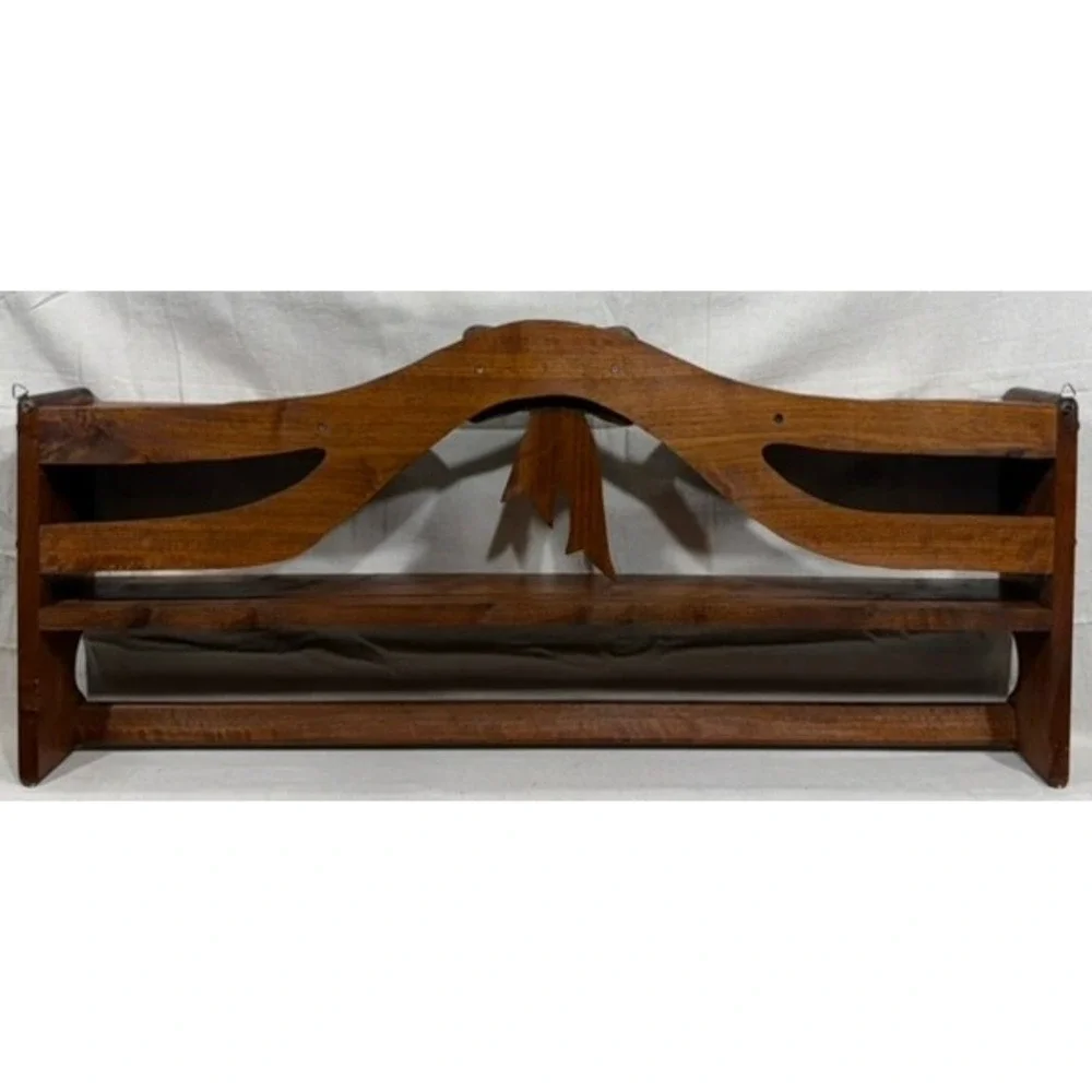 Vintage Walnut Wood Quilt Rack Wall Shelf Carved Bow Ribbon Display 38in GP 92